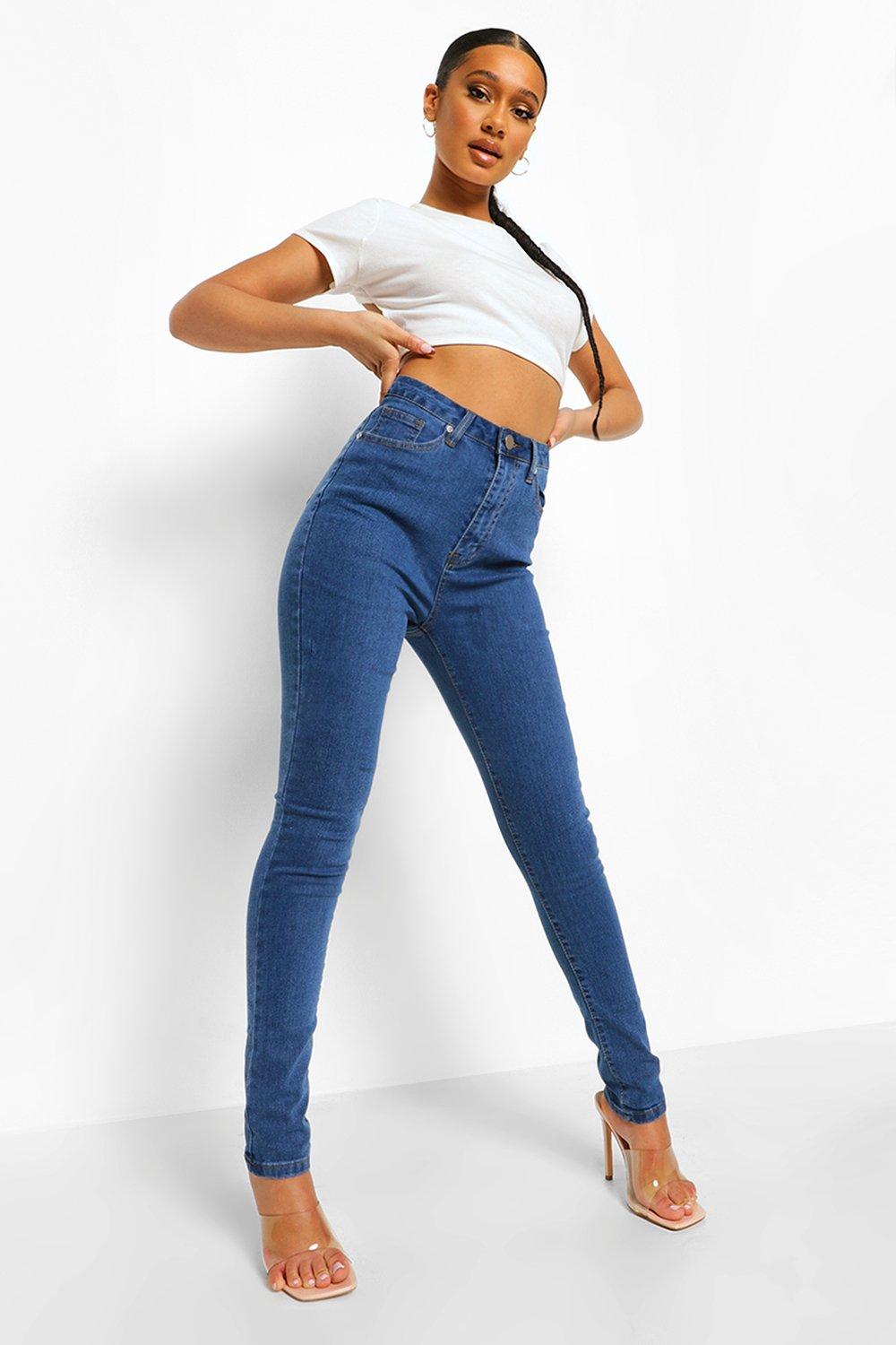 Ladies high hot sale waisted skinny jeans